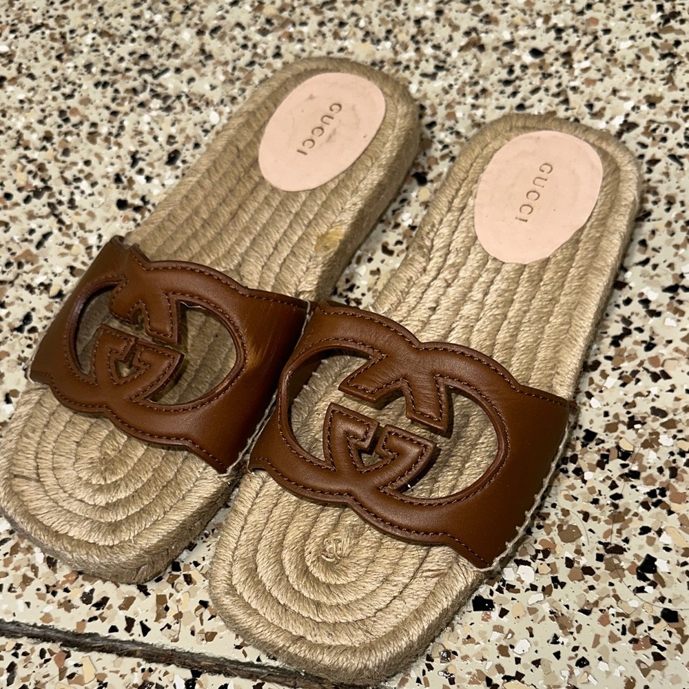 Gucci Tan Espadrille Sandals